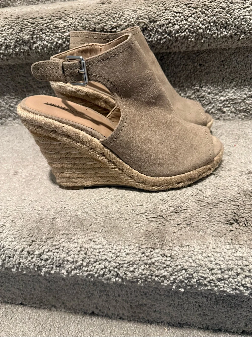 Suede Peep-Toe Ankle Strap Wedge Sandals - Taupe